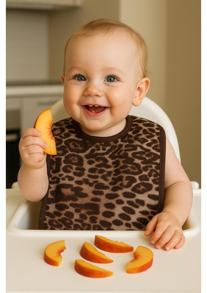 Leopar Desen Baskılı 2'li Havlu Bebek Mama Önlüğü 25x30Cm fiyatları