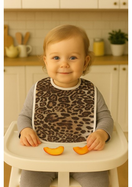 Leopar Desen Baskılı 2'li Havlu Bebek Mama Önlüğü 25x30Cm indirimleri