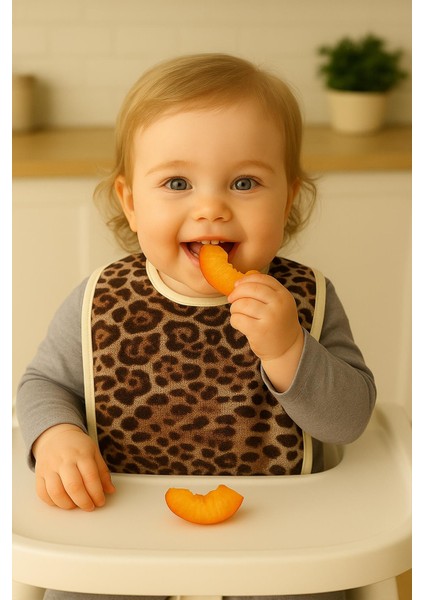 Leopar Desen Baskılı 2'li Havlu Bebek Mama Önlüğü 25x30Cm