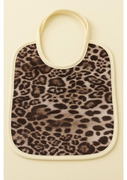 Leopar Desen Baskılı 2'li Havlu Bebek Mama Önlüğü 25x30Cm