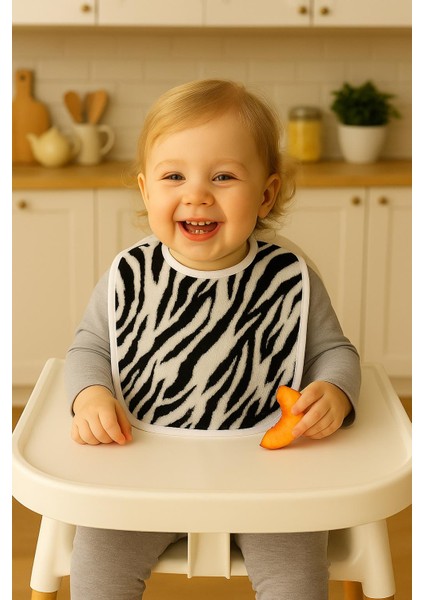 Mini Safari 2'li Zebra Desen Bebek Mama Önlüğü – 25x30 cm