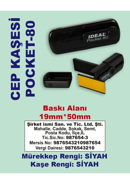 Şirket/Firma Cep Kaşesi Pocket-80 (50mm*19 mm) Siyah Keçeli Siyah Kaşe