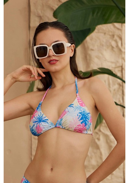 Bikini Üstü Üçgen Soft Desenler Palmiye