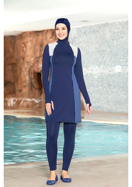 Tesettür Mayo Likralı Parçalı Model Lacivert Garnili