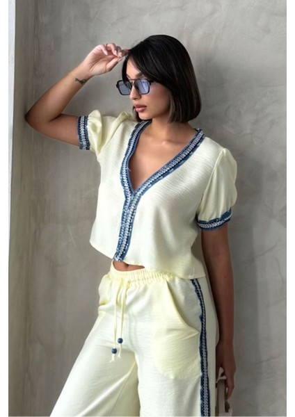 Kadın Yazlık Sarı Kot Detay Işlemeli Ceket Gömlek 11D-2337 fiyatları