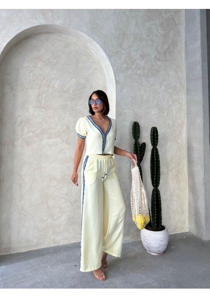 Kadın Yazlık Sarı Kot Detay Işlemeli Ceket Gömlek 11D-2337 fırsatları