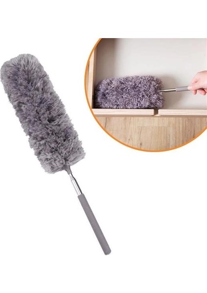 140 cm Teleskopik Uzatılabilir Mikrofiber Yumuşak Başlıklı Gri Toz Alma Fırçası Toz Püskülü