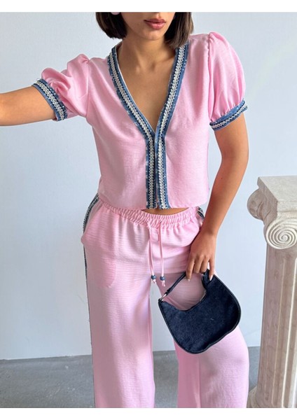 Kadın Yazlık Pembe Kot Detay Işlemeli Ceket Gömlek 11D-2338 modelleri