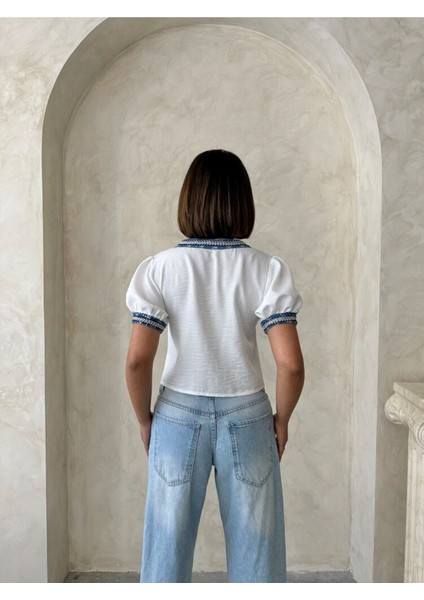 Kadın Yazlık Beyaz Kot Detay Işlemeli Ceket Gömlek 11D-2336 indirimleri