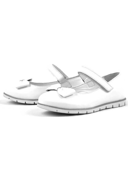 Hakiki Deri Beyaz Fiyonklu Cırtlı Kız Çocuk Babet Ayakkabı modelleri