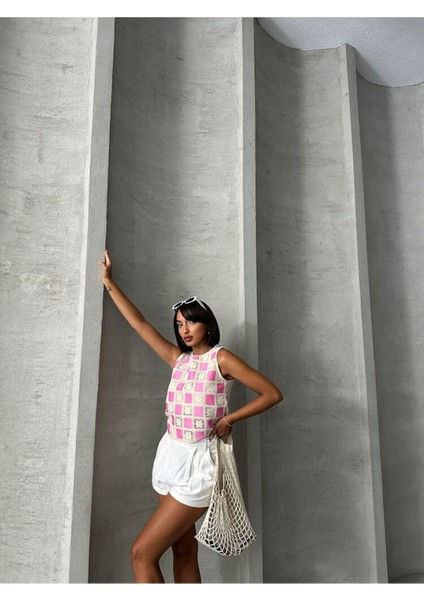 Kadın Yazlık Bisiklet Yaka Kroşata Motifli Güpür Bluz 3D-2340 modelleri