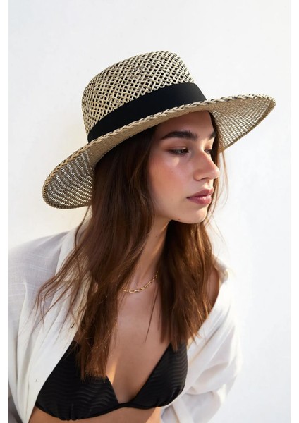 Kadın Doğal Yosun Hasır Panama Şapka