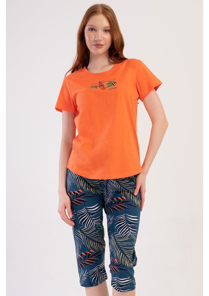 Pamuklu Kadın Kısa Kol Kaprili Pijama Takım , 409226