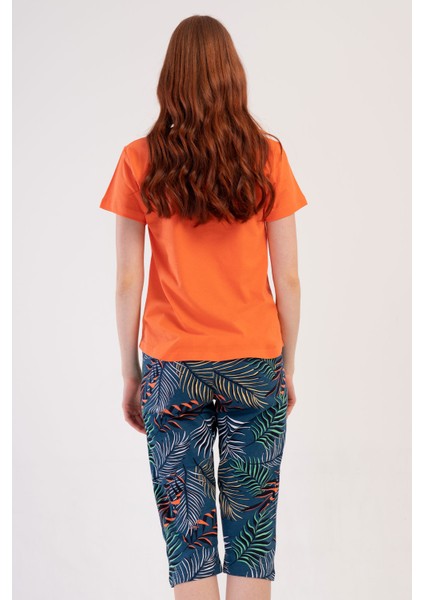 Pamuklu Kadın Kısa Kol Kaprili Pijama Takım , 409226