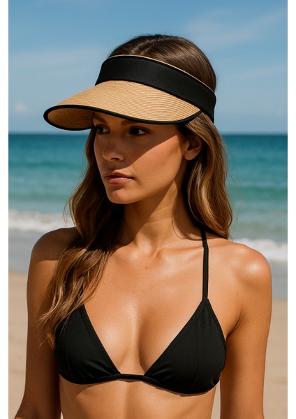 Bej Güneş Koruyucu Ithal Katlanabilir Ipli Hasır Vizör - Tenisçi - Golf Şapka fiyatları