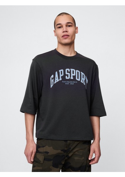 Erkek Siyah Oversized Gap Grafik Terry T-Shirt