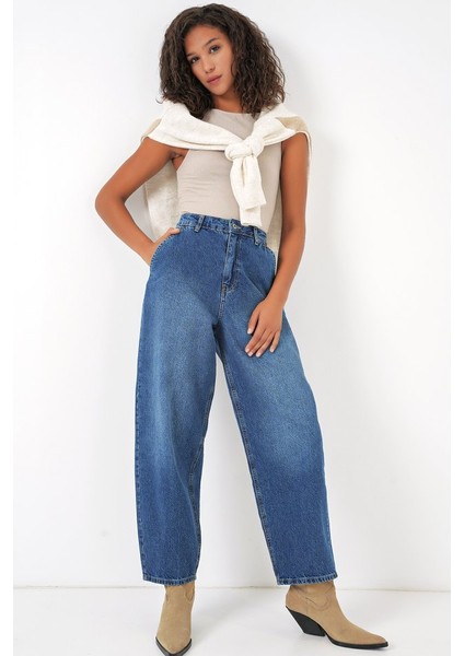 6688 Yüksek Bel Baggy Kot Pantolon - Lacivert