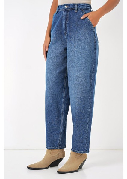6688 Yüksek Bel Baggy Kot Pantolon - Lacivert fiyatları