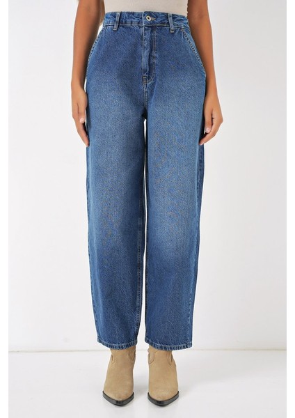 6688 Yüksek Bel Baggy Kot Pantolon - Lacivert
