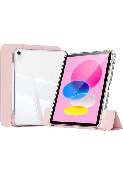 iPad 11.nesil 2025 Kılıf Magnetik Ayrılabilen Airbagli Znth Sliding Tablet Kılıfı - Pembe