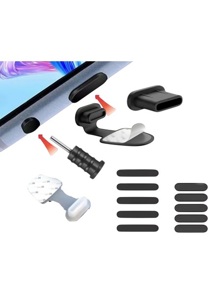 Typc 3 Adet Tıpa 10 Adet Tozluk 1 Adet Aux Soketi Koruyucu Tıpa Slikon [ Koruma Seti]