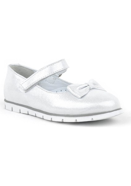 Hakiki Deri Gümüş Cırtlı Kız Çocuk Babet