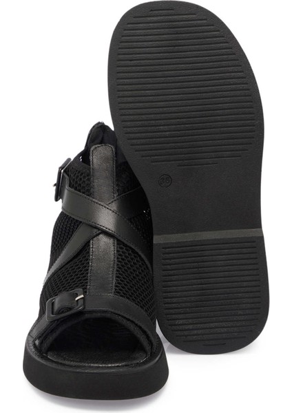 Siyah Deri-Tekstil Kadın Sandalet - K24Y1SN67109-A23 modelleri
