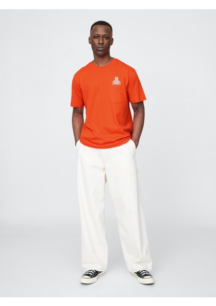 Erkek Canlı Kırmızı Pocket Grafik Baskılı T-Shirt indirimleri