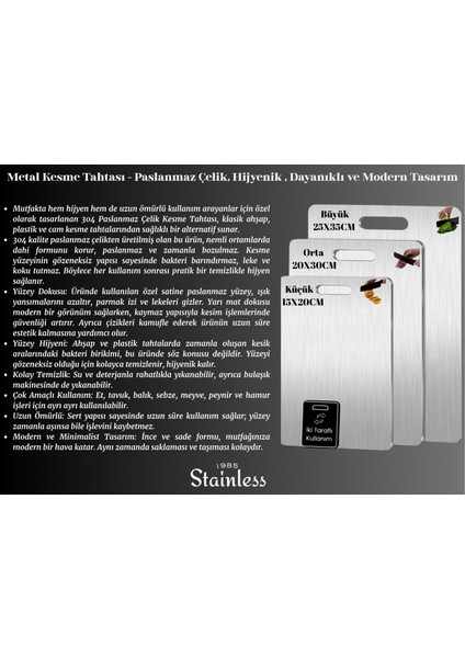 Paslanmaz Kesme Tahtası 3'lü Set