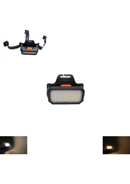 2 Selektör 4 Aydınlatma Oynar Başlı 50 Led Sarı + Beyaz Işık Kafa Lambası 6 Mod Kafa Feneri