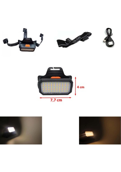 2 Selektör 4 Aydınlatma Oynar Başlı 50 Led Sarı + Beyaz Işık Kafa Lambası 6 Mod Kafa Feneri fırsatları