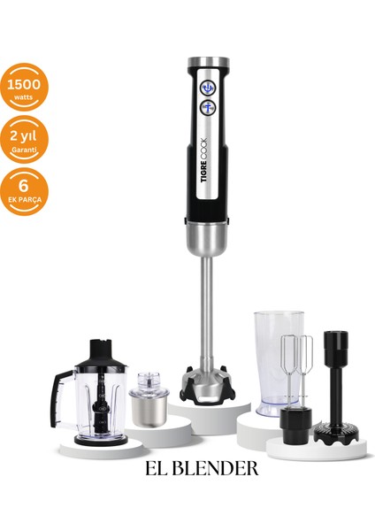 El Blender Seti Inox Doğrayıcı Kahve ve Baharat Öğütücü Patates Ezici 1500 Watt