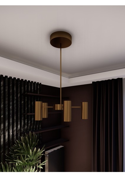 Luxera 5 Kollu Spot Avize – GU10 Duylu Gold Modern Silindirik Tasarım