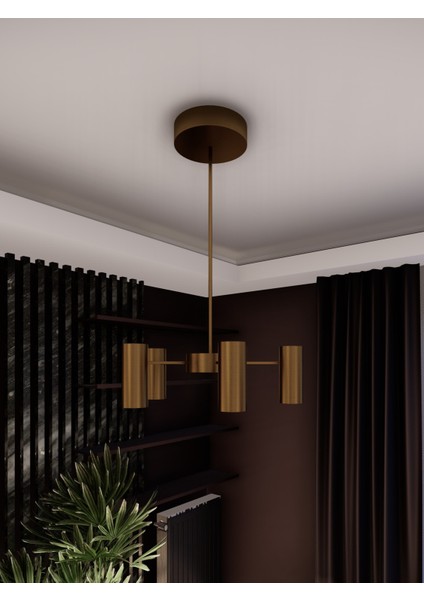 Luxera 5 Kollu Spot Avize – GU10 Duylu Gold Modern Silindirik Tasarım