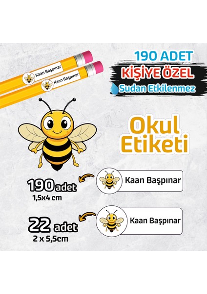 Okul Etiketi Isme Özel Kalem Defter Etiketi Arı Temalı 190 Adet