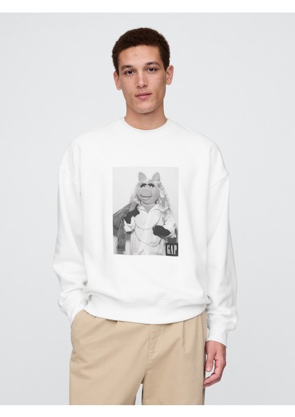 Erkek Beyaz Gap × Disney Grafikli Oversized Sweatshirt