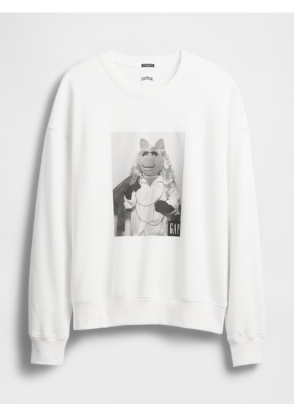 Erkek Beyaz Gap × Disney Grafikli Oversized Sweatshirt