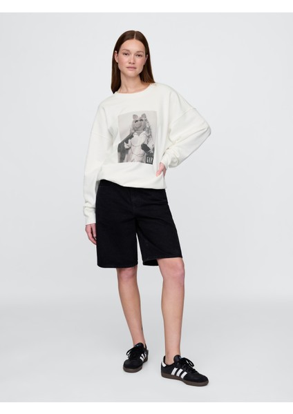 Erkek Beyaz Gap × Disney Grafikli Oversized Sweatshirt