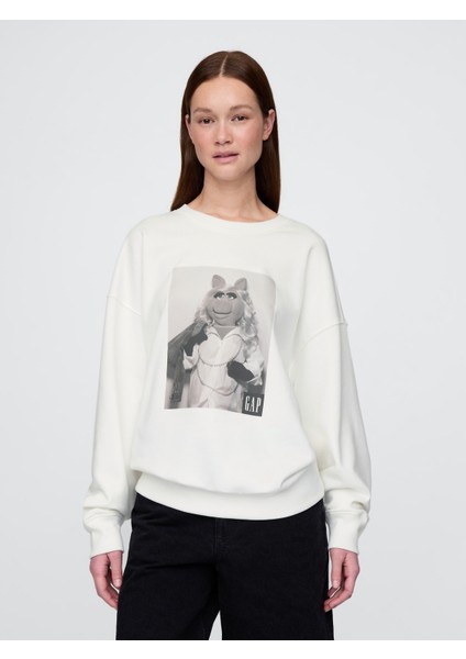 Erkek Beyaz Gap × Disney Grafikli Oversized Sweatshirt