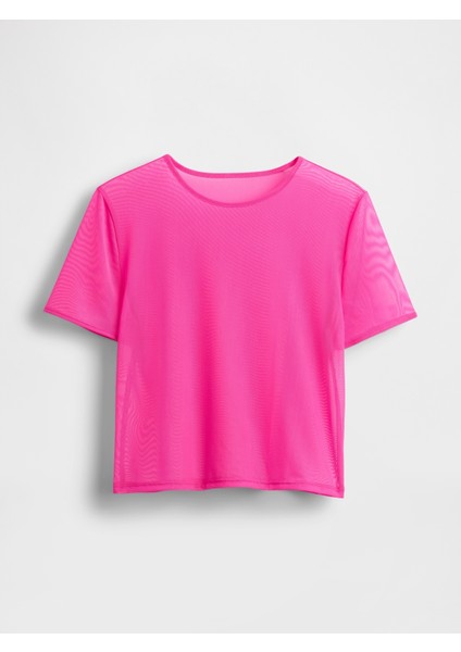 Kadın Pembe Transparan Crop T-Shirt fiyatları