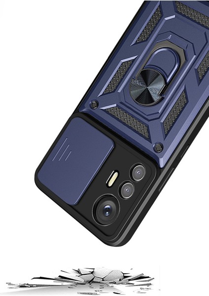 Mi 12 Lite Kılıf Magnetik Standlı Kamera Korumalı Znth Sürgülü Vega Kapak - Mavi modelleri
