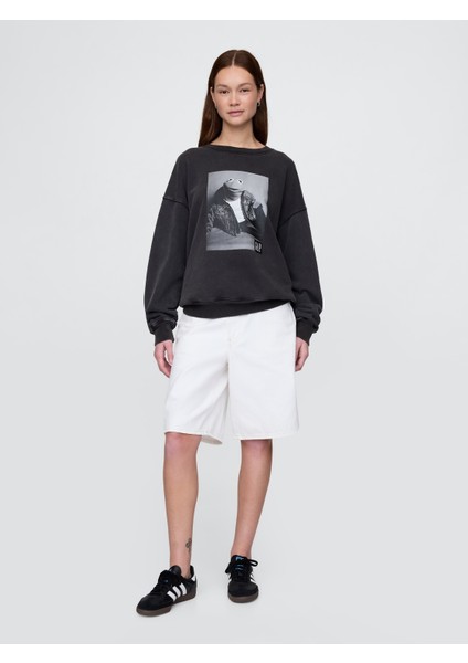 Erkek Siyah Gap × Disney Grafikli Oversized Sweatshirt fırsatları