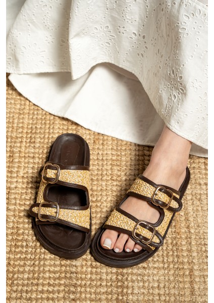 Bred Kadın Hasır Detaylı Tokalı Kalın Taban Terlik fırsatları