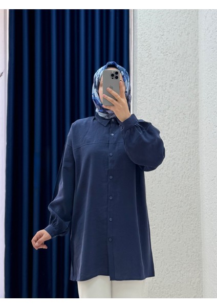 Yelilia Bağcıklı Robalı Modal GÖMLEK-PE223 Lacivert