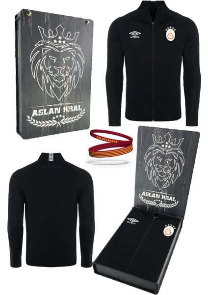 Orijinal Lisanslı Fermuarlı 5 Yıldızlı Siyah Sweat + Silikon Bileklik Set Hediyelik Ahşap Kutulu