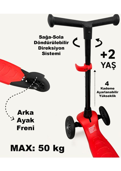3 Tekerlekli Scooter - Yükseklik Ayarlı Scooter 2 Yaş Çocuk Scooter Kırmızı fiyatları
