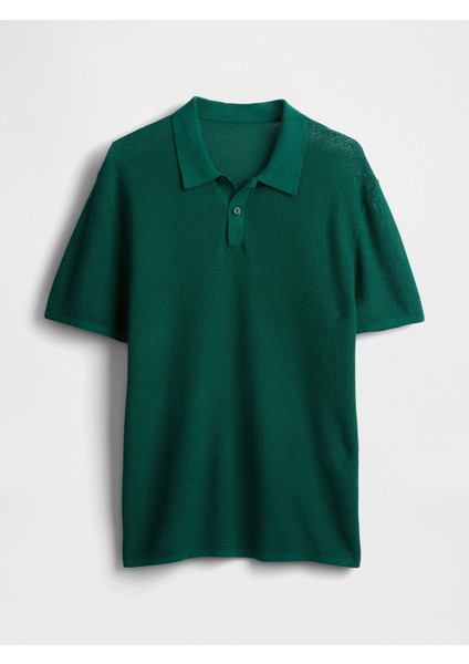 Erkek Yeşil Dokulu Kroşe Polo T-Shirt modelleri