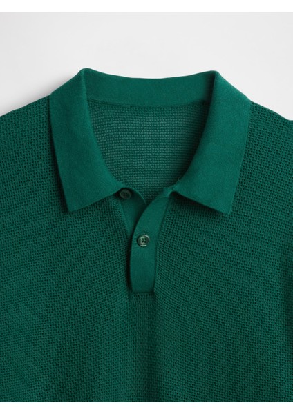 Erkek Yeşil Dokulu Kroşe Polo T-Shirt fırsatları