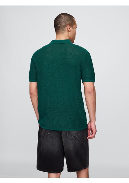 Erkek Yeşil Dokulu Kroşe Polo T-Shirt indirimleri
