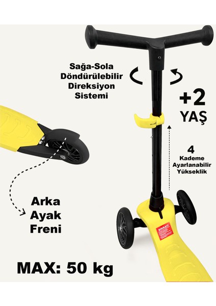3 Tekerlekli Scooter - Yükseklik Ayarlı Scooter 2 Yaş Çocuk Scooter Sarı fiyatları